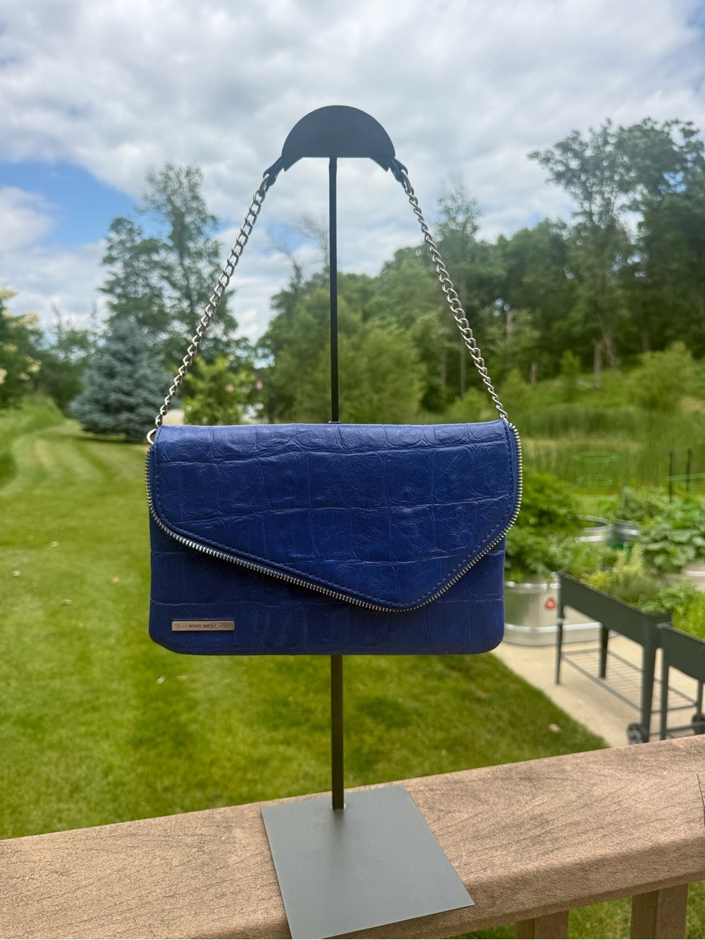 Nine West Blue EMBOSSED Croc-Texture Chain Shoulder Bag NWOT